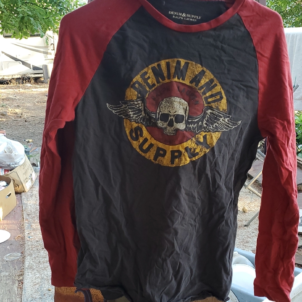 Denim & Supply Ralph Lauren Red and Black Long Sleeve Tee